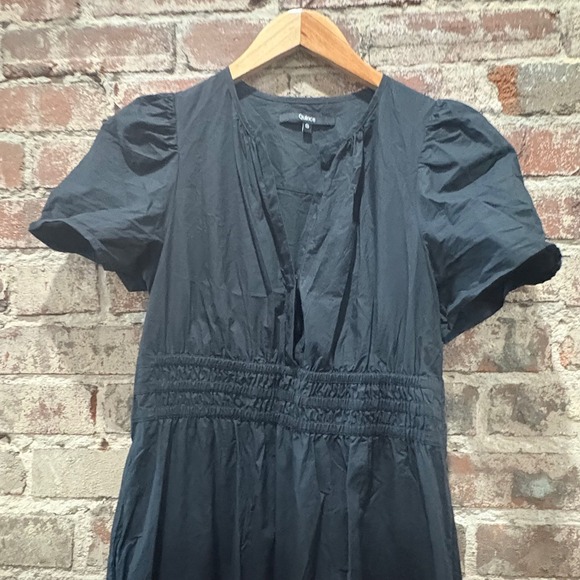 NEW Quince Organic Cotton Poplin Smocked Tiered Maxi Dress Black Puff Sleeve - Picture 7 of 13